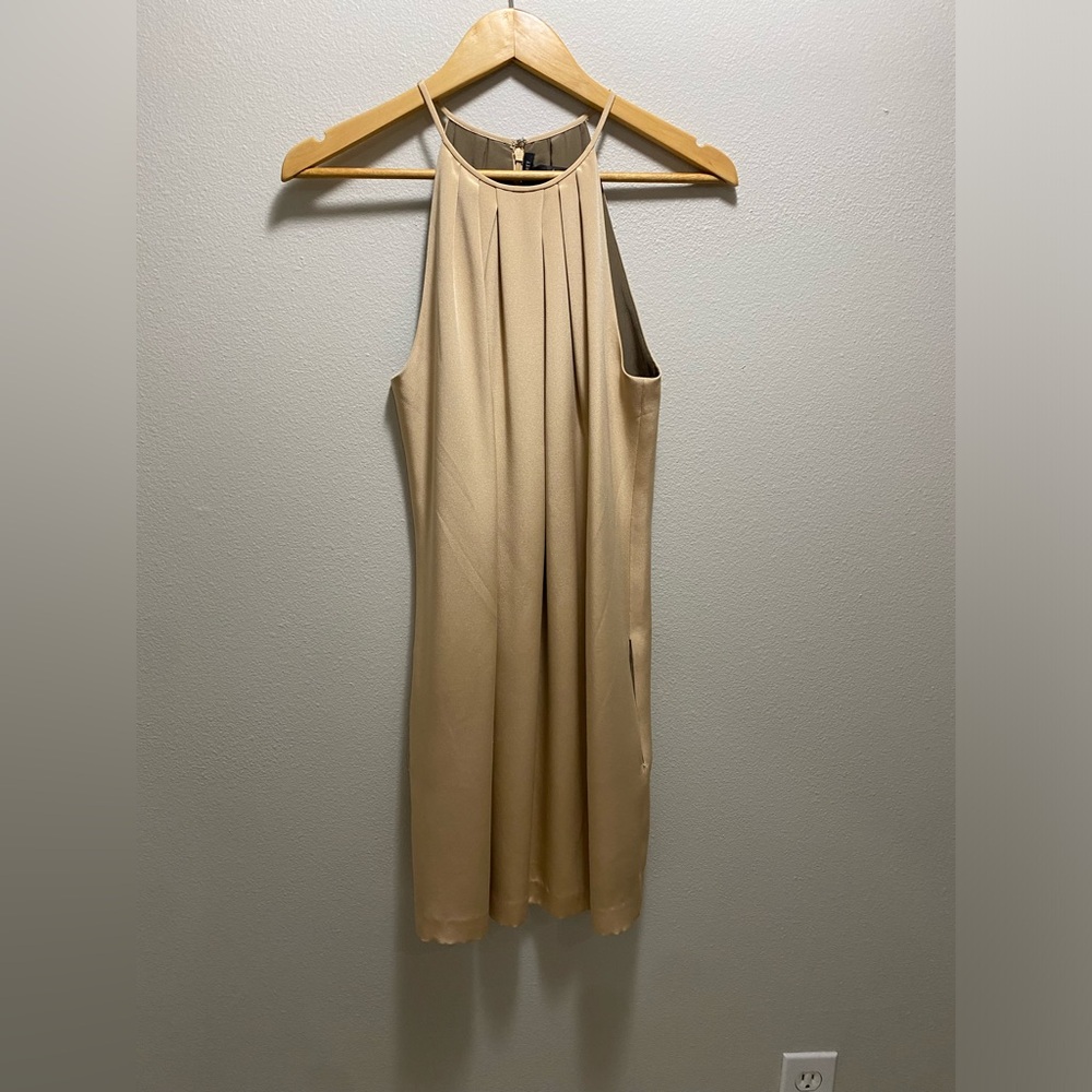 Gorgeous Jay Godfrey 90’s neckline camel colored 100% silk dress